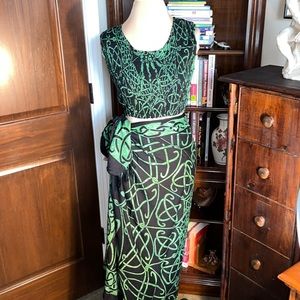 Fringe Wrap Skirt & Stretchy Top Set Size Medium NWOT